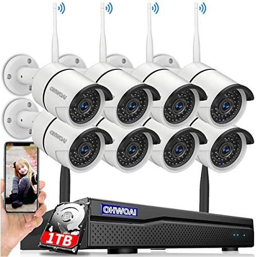 OHWOAI 【2021 Update.Audio】 Security Camera System Wireless, 1TB Hard Drive Pre-Install 8 Channel 1080P NVR, 8PCS 1080P 2.0MP CCTV WI-FI IP Cameras for Homes, HD Surveillance Video Security System.