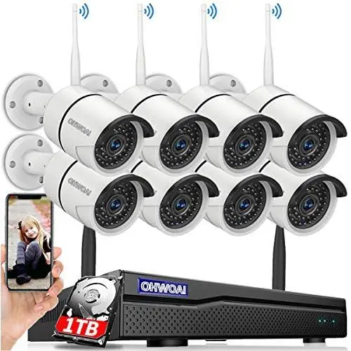 OHWOAI 【2021 Update.Audio】 Security Camera System Wireless, 1TB Hard Drive Pre-Install 8 Channel 1080P NVR, 8PCS 1080P 2.0MP CCTV WI-FI IP Cameras for Homes, HD Surveillance Video Security System. OHWOAI 【2021 Update.Audio】 Security Camera System Wireless, 1TB Hard Drive Pre-Install 8 Channel 1080P NVR, 8PCS 1080P 2.0MP CCTV WI-FI IP Cameras for Homes, HD Surveillance Video Security System.