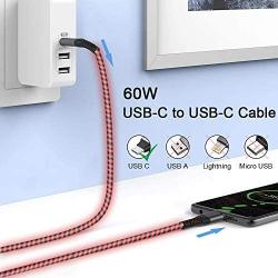 USB C to USB C 6FT Cable, iCrius 60W 3A Light Up Led Fast Charger Cord Compatible with Samsung Galaxy S20+ Ultra/Note 10+, MacBook Air/Pro 13, iPad Pro 2020, Google Pixel 2/3/4 XL, and More (red)