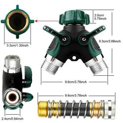 TechKen 2 Way Garden Hose Connector Y Splitter, Solid Heavy Duty Brass Metal Body Rubberized Grip Water Shut Off Valve with 2 Pcs 3/4 Faucet Extension Hose Protector Saver and 3 Rubber Washers