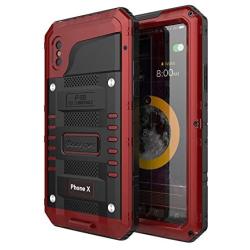 Beasyjoy iPhone X iPhone 10 Metal Case Heavy Duty Aluminum Cover Waterproof with Screen Full Body Protector Shockproof Tough Rugged Durable Military Grade for Sports Red