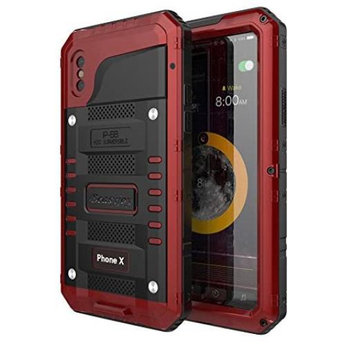 Beasyjoy iPhone X iPhone 10 Metal Case Heavy Duty Aluminum Cover Waterproof with Screen Full Body Protector Shockproof Tough Rugged Durable Military Grade for Sports Red