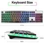 LANGTU Membrane Gaming Keyboard, Colorful LED Backlit Quiet Keyboard for Study, All-Metal Panel USB Wired 25 Keys Anti-ghosting Computer Keyboard 104 Keys - L1 Black/Silver
