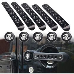 HOZAN 5pcs Black Door Handle Insert with Skull Push Button Cover Trim Compatible with Jeep Wrangler JK Unlimited 2007-2017