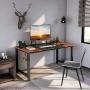 CubiCubi Computer Desk 63'' with Splice Board Study Writing Table for Home Office, Modern Simple Style PC Desk, Black Metal Frame, Espresso