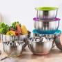 Mixing Bowls with Airtight Lids, 6 piece Stainless Steel Metal Bowls by Umite Chef, Colorful Non-Slip Bottoms Size 7, 3.5, 2.5, 2.0,1.5, 1QT, Great for Mixing & Serving