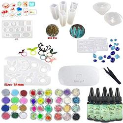 5 Pieces 30ML Crystal Epoxy Resin Glue,1 Pcs Mini LED Lamp, 1 Tweezer 3 Kit Set Decoration, 11Pcs Transparant Silicone Mold 100 Pieces Golden Rings Metal Accessories For Nail Art