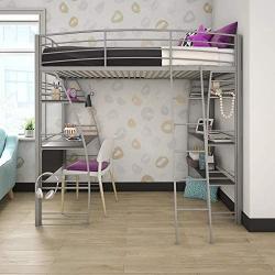 DHP Studio Loft Bunk Bed Over Desk and Bookcase with Metal Frame - Twin (Gray)