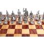 GiftHome Metal Chess Set for Adult Historical Antique Copper Rome Figures Handmade Pieces and Natural Solid Wooden Chess Board with Original Pearl Around Board and Storage Inside King 4 inc