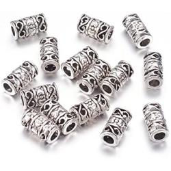 Kissitty 50-Piece Tibetan Antique Silver Filigree Tube Beads 6mm in Dia. Column Spacer Loose Beads