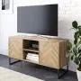 Nathan James Dylan Media Console Cabinet or TV Stand with Doors for Hidden Storage in a Natural Reclaimed Herringbone Wood Pattern and Metal, Oak/Matte Black Nathan James Dylan Media Console Cabinet or TV Stand with Doors for Hidden Storage in a Natural Reclaimed Herringbone Wood Pattern and Metal, Oak/Matte Black