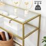 VASAGLE Console Table, Modern Sofa or Entryway Table, Tempered Glass Table, Metal Frame, 2 Shelves, Adjustable Feet, for Living Room, Hallway, Gold Color ULGT025A01
