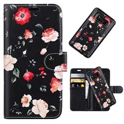 FLYEE Case Compatible with Samsung Galaxy S8 (5.8 inch,Released in 2017),Wallet Case for Women and Girls with Card Holder,Premium PU Leather Magnetic Flip Protective Case for S8 5.8-Black Flower