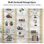 Tribesigns Triple Wide 5-Shelf Bookcase, 5 Tier Etagere Large Open Bookshelf Faux White Marble Look Shelves Wood and Metal Bookcases Furniture for Home & Office, Gold