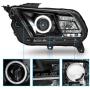 AmeriLite for 2010-2014 Ford Mustang Halogen Model Black Xtreme LED Halo Projector Replacement Headlights Pair - Passenger and Driver Side