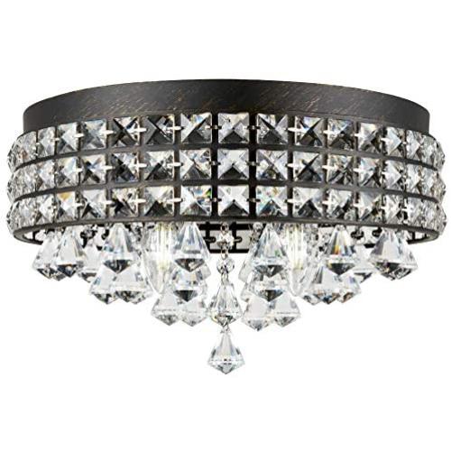 Kira Home Gemma 15'' Modern Chic 4-Light Flush Mount Crystal Chandelier + Round Metal Shade, Dimmable, Brushed Black Finish Kira Home Gemma 15'' Modern Chic 4-Light Flush Mount Crystal Chandelier + Round Metal Shade, Dimmable, Brushed Black Finish