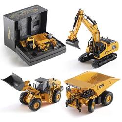 Top Race Metal Diecast Construction Toys Set of 3, Loader, Excavator, Dump Truck Pack of 3 Metal Realistic Construction Trucks Models 1:60 Scale