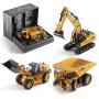Top Race Metal Diecast Construction Toys Set of 3, Loader, Excavator, Dump Truck Pack of 3 Metal Realistic Construction Trucks Models 1:60 Scale