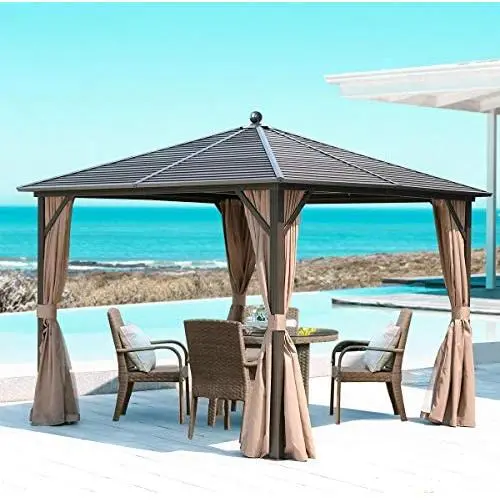 MELLCOM Hardtop Gazebo Galvanized Steel Outdoor Gazebo Canopy Double Vented Roof Pergolas Aluminum Frame with Netting and Curtains for Garden,Patio,Lawns,Parties (10 x 10) MELLCOM Hardtop Gazebo Galvanized Steel Outdoor Gazebo Canopy Double Vented Roof Pergolas Aluminum Frame with Netting and Curtains for Garden,Patio,Lawns,Parties (10 x 10)