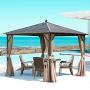 MELLCOM Hardtop Gazebo Galvanized Steel Outdoor Gazebo Canopy Double Vented Roof Pergolas Aluminum Frame with Netting and Curtains for Garden,Patio,Lawns,Parties (10 x 10)