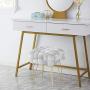 Ornavo Home Mirage Modern Contemporary Square Woven Upholstered Velvet Ottoman with Gold Metal Legs - Silver
