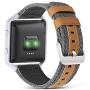 Jobese Compatible with Fitbit Blaze Bands, Soft Classic Canvas Fabric Straps with Genuine Leather Bands with Silver Metal Frame Compatible with Fitbit Blaze Bands Men Women