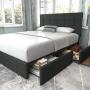 Allewie Queen Platform Bed Frame with 4 Drawers Storage and Headboard, Square Stitched Button Tufted Upholstered Mattress Foundation with Wood Slat Support, No Box Spring Needed, Dark Grey