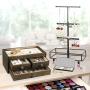 PURUIDO Jewelry Organizer Tower with Double-Layer Wooden Drawer Storage Box - 3 Tier Jewelry Stand for Necklaces, Bracelet, Earrings & Ring Jewelry Tower Jewelry Stand Organizer Metal & Wood