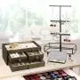 PURUIDO Jewelry Organizer Tower with Double-Layer Wooden Drawer Storage Box - 3 Tier Jewelry Stand for Necklaces, Bracelet, Earrings & Ring Jewelry Tower Jewelry Stand Organizer Metal & Wood