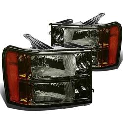 DNA Motoring HL-OH-GMCSIE07-SM-AM Smoke Lens Amber Headlights Replacement For 07-13 Sierra