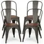 COSTWAY 18 Inch Dining Chair Set of 4, Industrial Vintage Stackable Metal Chairs, Counter Bar Chairs with High Backrest, Wood Seat, for Home, Kitchen and Cafe Bar Use COSTWAY 18 Inch Dining Chair Set of 4, Industrial Vintage Stackable Metal Chairs, Counter Bar Chairs with High Backrest, Wood Seat, for Home, Kitchen and Cafe Bar Use