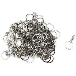 Semetall 100 Pcs Heavy Duty Metal Split Keychain Ring Parts for Crafts Supplies,Split Key Chain Rings with Chain and Jump Rings Bulk(30mm Diameter,Silver)