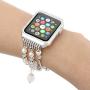 Falandi Replacement for Apple Watch Band 38mm, Glittering Diamond Metal Silver Case Handmade Elastic Stretch Bracelet Fashion Women Girls Rhinestone Strap for iWatch Series 3/2 / 1 (M, White-38mm)