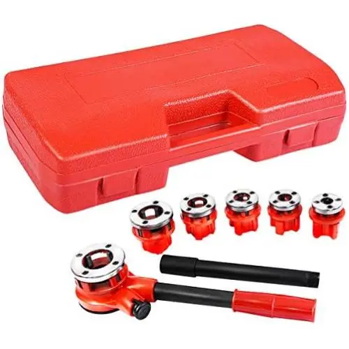 Goplus Ratchet Pipe Threader Kit, Ratcheting Pipe Threading Tool Set w/ 6 Dies- 1/4'', 3/8'', 1/2'', 3/4'', 1'', 1-1/4'' and Storage Case Goplus Ratchet Pipe Threader Kit, Ratcheting Pipe Threading Tool Set w/ 6 Dies- 1/4'', 3/8'', 1/2'', 3/4'', 1'', 1-1/4'' and Storage Case
