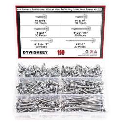 DYWISHKEY 160 Pieces 410 Stainless Steel #12 Hex Washer Head Self Drilling Sheet Metal Screws Assortment Kit