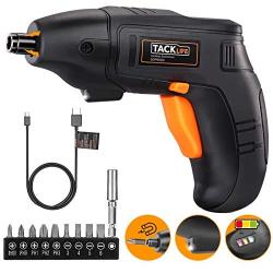 TACKLIFE Electric Screwdriver, 4V Max Cordless Screwdriver Rechargeable with Micro USB, Front LED Light, 10 pcs Screwdriver Bits, 3 Battery Indicator, Compact and Lightweight Design SDP60DC