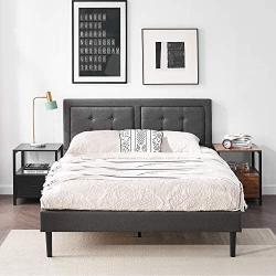 VECELO Upholstered Platform Bed Frame with Height Adjustable Headboard/Mattress Foundation with Strong Slat Support, Easy Assembly, Full, Dark Grey