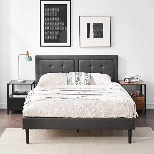 VECELO Upholstered Platform Bed Frame with Height Adjustable Headboard/Mattress Foundation with Strong Slat Support, Easy Assembly, Full, Dark Grey VECELO Upholstered Platform Bed Frame with Height Adjustable Headboard/Mattress Foundation with Strong Slat Support, Easy Assembly, Full, Dark Grey