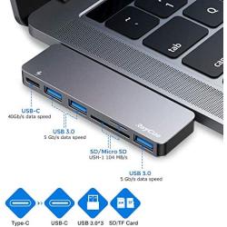 USB C Hub, 6 in 1 Aluminum Type C Hub Adapter, MacBook Pro 2020 Accessories with 3 USB 3.0 Ports, TF/SD Card Reader, USB-C Power Delivery for MacBook Pro 13″ and 15″ 2016-2019, MacBook Air 2018 2019