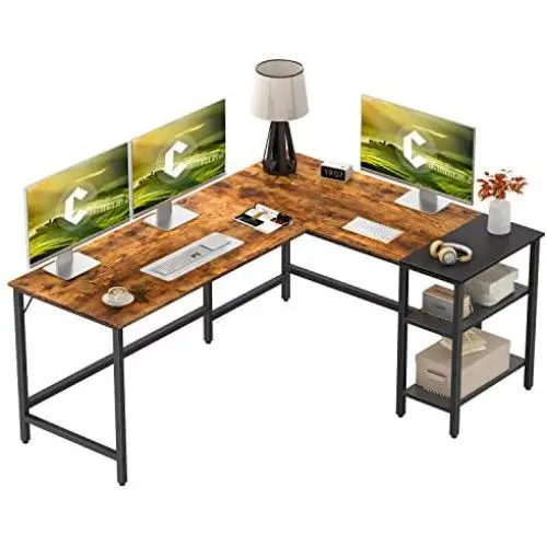 CubiCubi L Shape Computer Desk with Storage Shelf Study Writing Table for Home Office, Modern Simple Style PC Desk, Black Metal Frame, Rustic CubiCubi L Shape Computer Desk with Storage Shelf Study Writing Table for Home Office, Modern Simple Style PC Desk, Black Metal Frame, Rustic