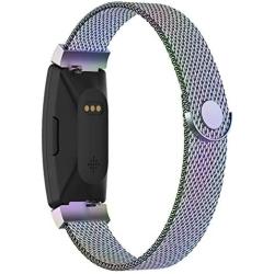 POY Compatible with Fitbit Inspire Hr Bands, Stainless Steel Replacement for Fitbit Inspire and Ace 2 Metal Loop Bracelet Sweatproof Wristbands for Women Men Rainbow Small