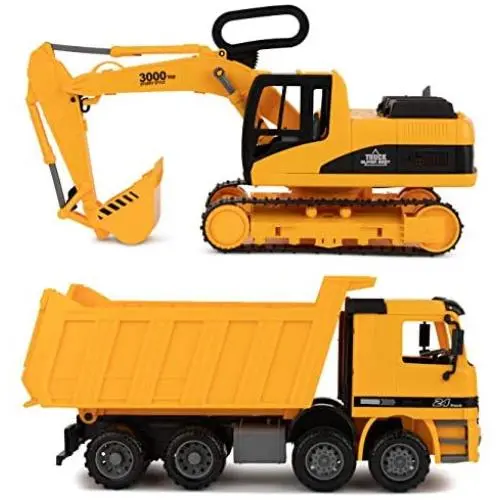 Excavator & Dump Truck Toy for Kids (Set of 2) – Moveable Claw & Lifting Back – Garbage Truck & Bulldozer Digger – Construction Vehicle for Kids & Children by Toy To Enjoy Excavator & Dump Truck Toy for Kids (Set of 2) – Moveable Claw & Lifting Back – Garbage Truck & Bulldozer Digger – Construction Vehicle for Kids & Children by Toy To Enjoy