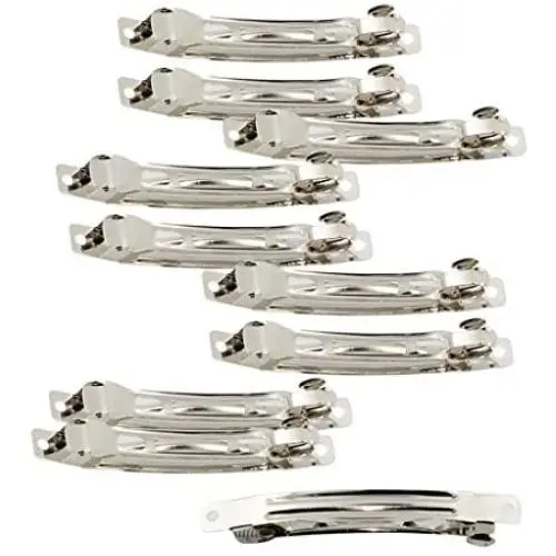 Fityle 10 Pieces Blank Flat Metal Alligator Hair Clips Prong Barrettes for DIY Hair Bows Womens Hair Accessories