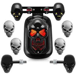 Set Skull Style Integrated Tail Light + Turn Signal Lamp + 4X 3D Metal Sticker Compatible with Honda Kawasaki Suzuki Yamaha 10mm mounting