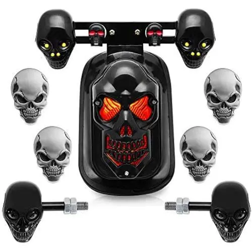 Set Skull Style Integrated Tail Light + Turn Signal Lamp + 4X 3D Metal Sticker Compatible with Honda Kawasaki Suzuki Yamaha 10mm mounting Set Skull Style Integrated Tail Light + Turn Signal Lamp + 4X 3D Metal Sticker Compatible with Honda Kawasaki Suzuki Yamaha 10mm mounting