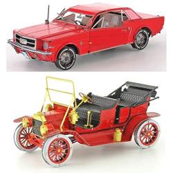 Fascinations Metal Earth 3D Metal Model Kits Ford Set of 2 - Red 1908 Model T and Red 1965 Mustang Coupe