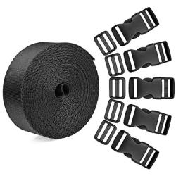 BTNOW 15 Set Plastic 1 Inch Flat Side Release Buckles and Tri-Glide Slides with 1 Roll 5 Yards Nylon Webbing Straps for DIY Making Luggage Strap, Pet Collar, Backpack Repairing