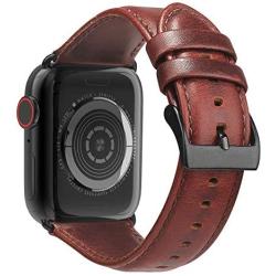 BRG Leather Bands Compatible with Apple Watch Band 44mm 42mm 40mm 38mm, Men Women Replacement Genuine Leather Strap for iWatch SE Series 6 5 4 3 2 1, Reddish Band/Brown Adapter, 44mm 42mm