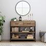 HOMECHO Console Table with Drawers, Tall Entryway Table with Storage, Narrow Sofa Hallway Table for Bedroom Living Room, Metal Frame, Rustic Brown