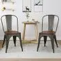 COSTWAY 18 Inch Dining Chair Set of 4, Industrial Vintage Stackable Metal Chairs, Counter Bar Chairs with High Backrest, Wood Seat, for Home, Kitchen and Cafe Bar Use COSTWAY 18 Inch Dining Chair Set of 4, Industrial Vintage Stackable Metal Chairs, Counter Bar Chairs with High Backrest, Wood Seat, for Home, Kitchen and Cafe Bar Use